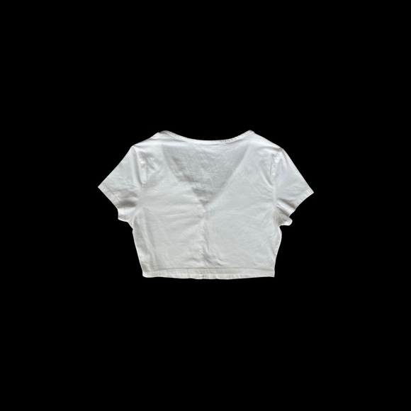 Women's Shein Button Front Crop Top-Short Sleeve-White-Size L - Picture 2 of 5